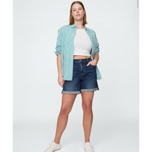 GAP 5” Mid Rise Denim Jean Shorts Size 35 20 Zip Fly Rolled Hem‎ Dark Wash Jort